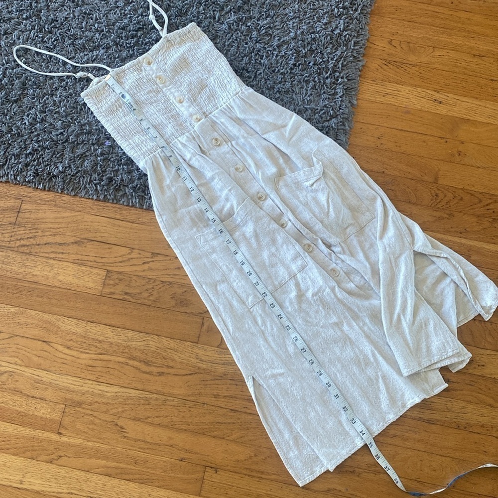One Clothing Los Angeles Beige Spaghetti Button Down Dress With Pockets Size S - Picture 9 of 10